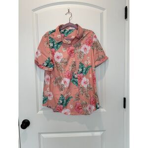 NWT Siliteelon Salmon Pink Hawaiian Button Down Shirt Size Medium